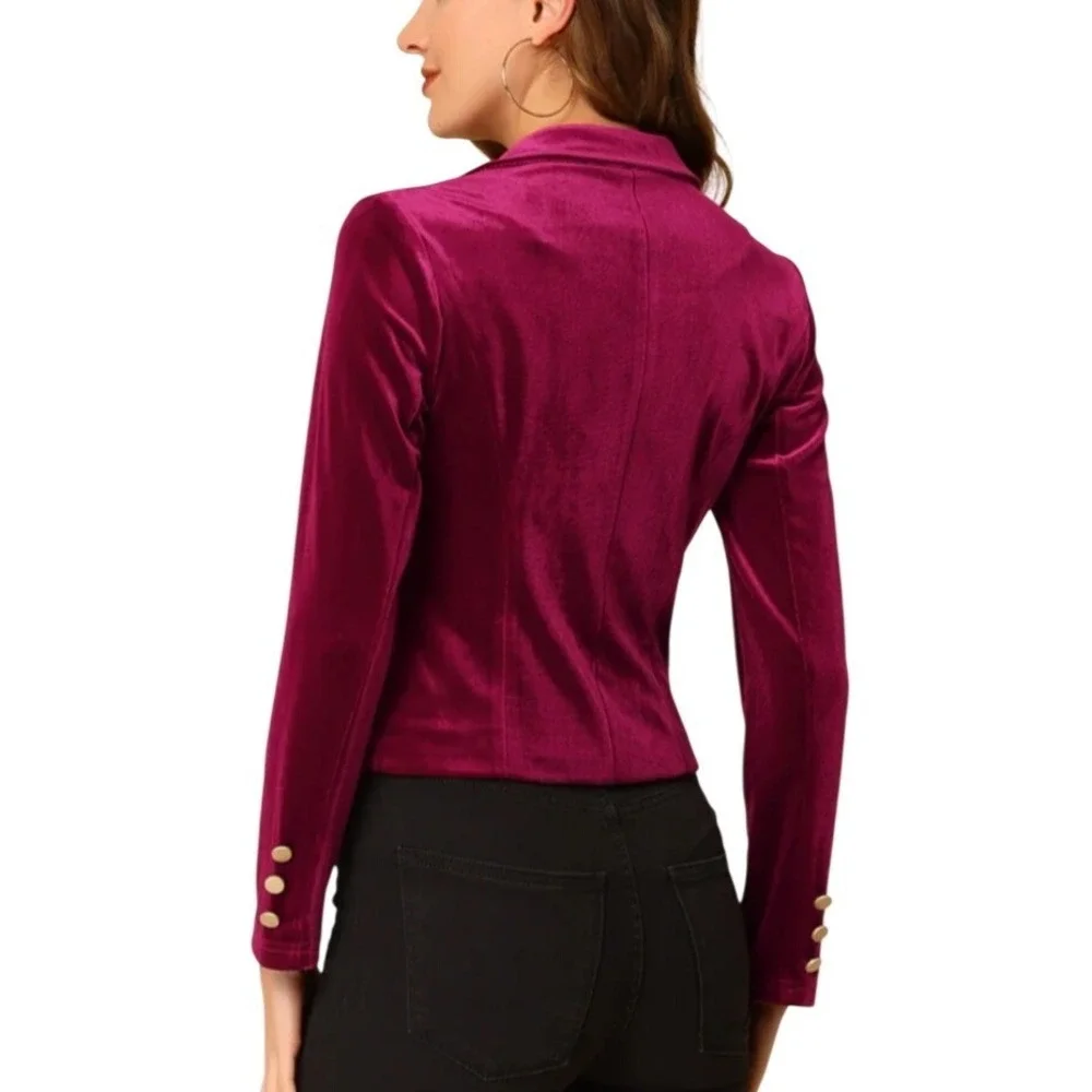 Allegra K Womens Velvet Blazer Burgundy Single Button Cropped Jacket XXXL‎ NWT